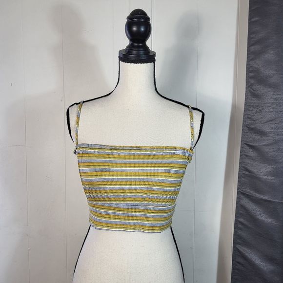 ME TO WE UO Blue Yellow Stripe Y2K Ultra Cropped Cami Top Size Medium - Picture 1 of 3